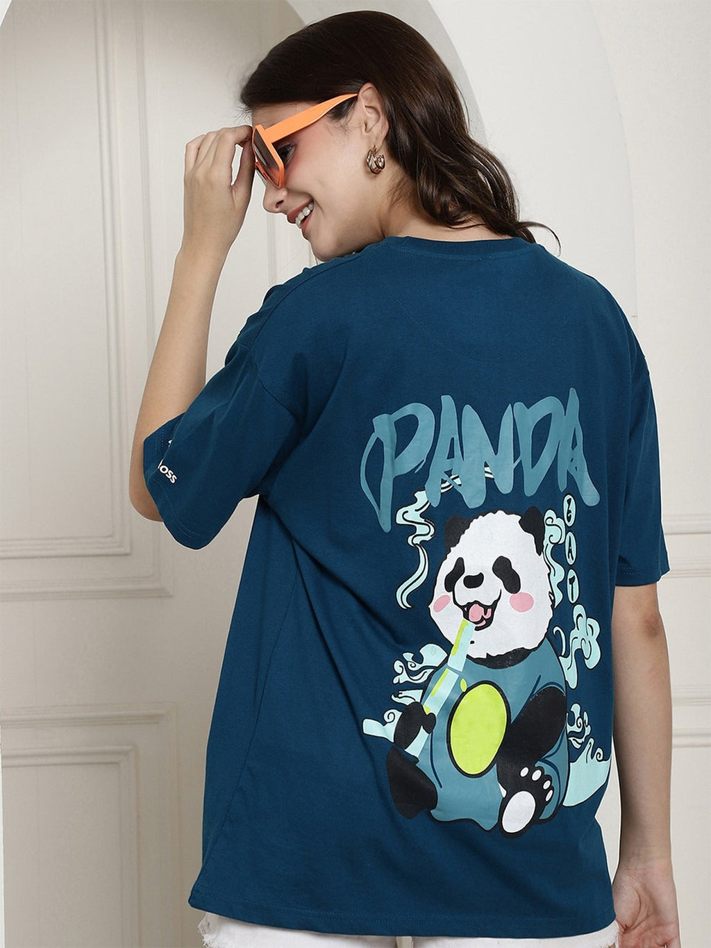 Women Graphic Printed Cotton Oversized T-Shirt with Drop-Shoulder Sleeves in Pakistan | Trendy Streetwear