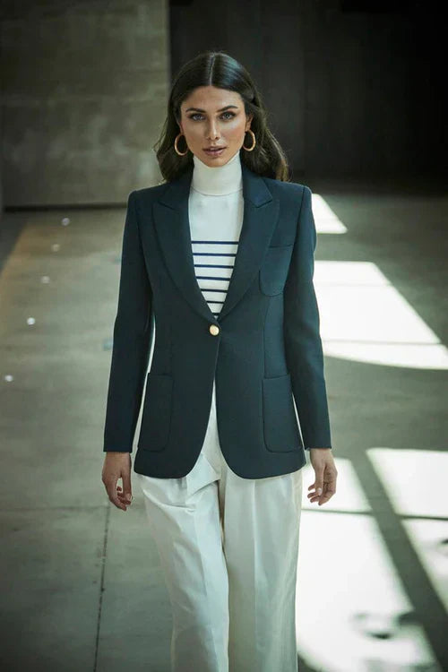 Ace Navy Bandetta Women Blazer with Plastron Pockets