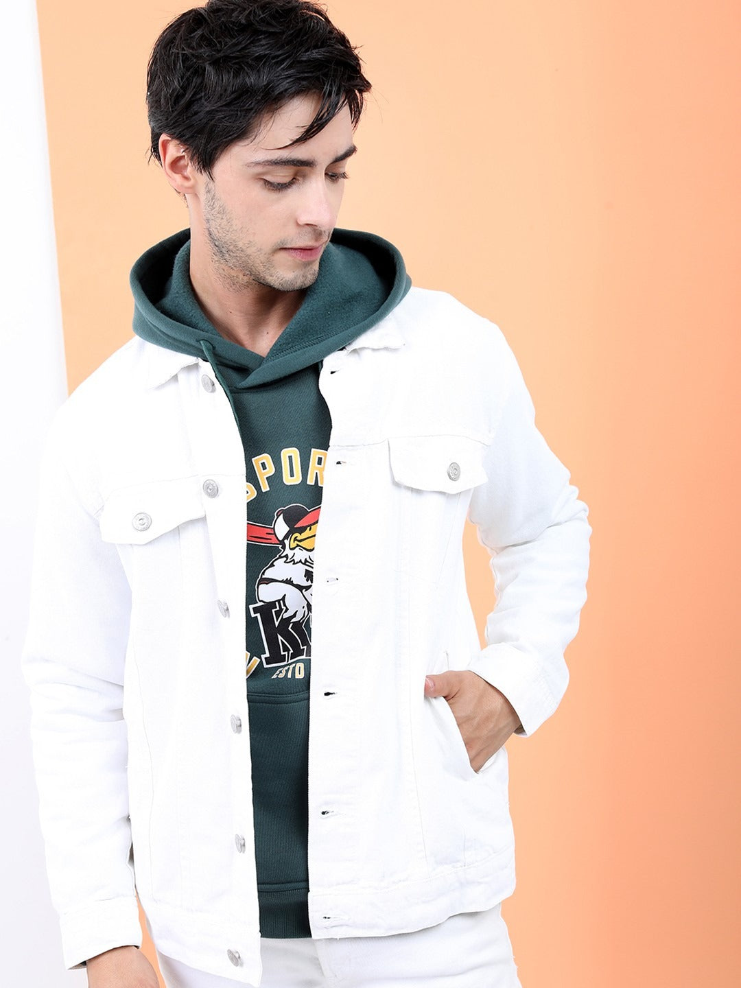 Men White Solid Denim Jacket – Breathable Summer Outerwear for Pakistani Style | HARCHIZ