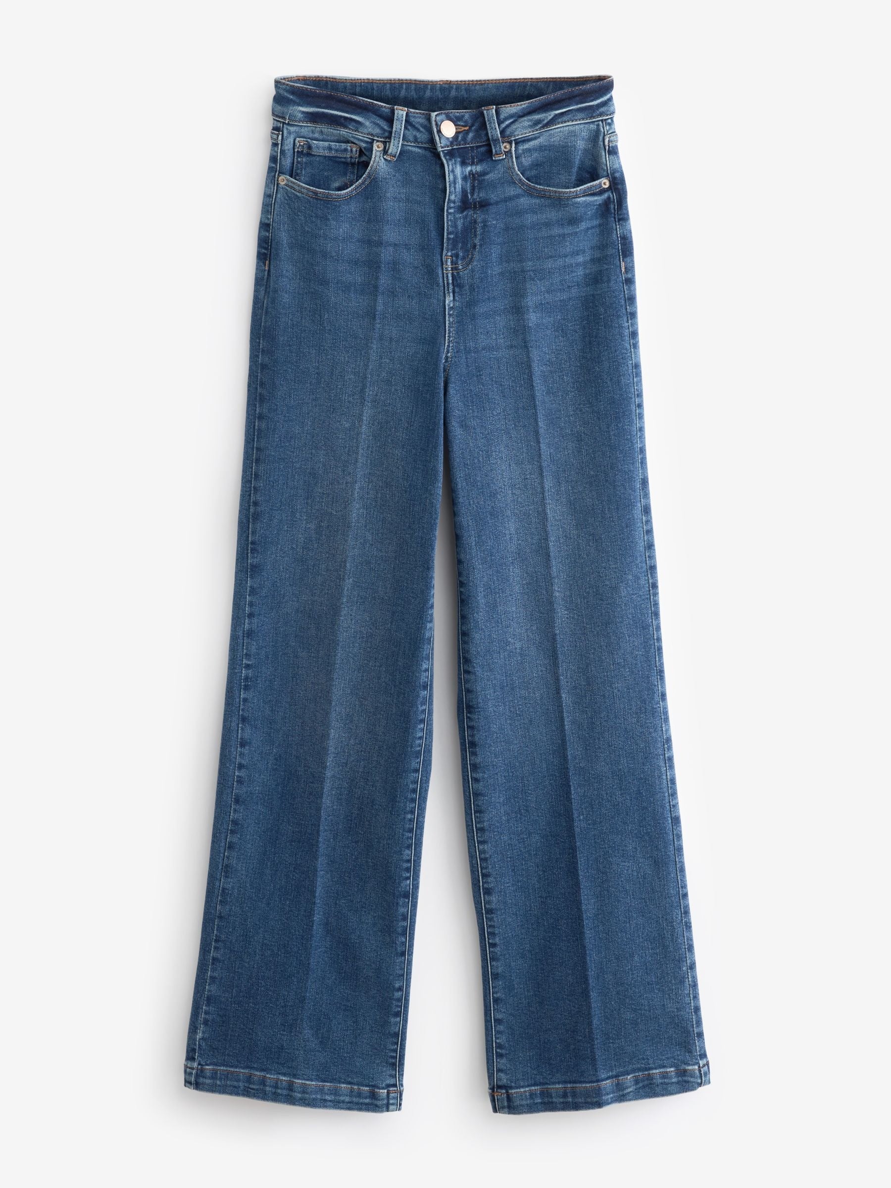 Women Dark Blue Wide Leg Hourglass Jeans – High Waist Flattering Fit Denim Pants in Pakistan | HARCHIZ