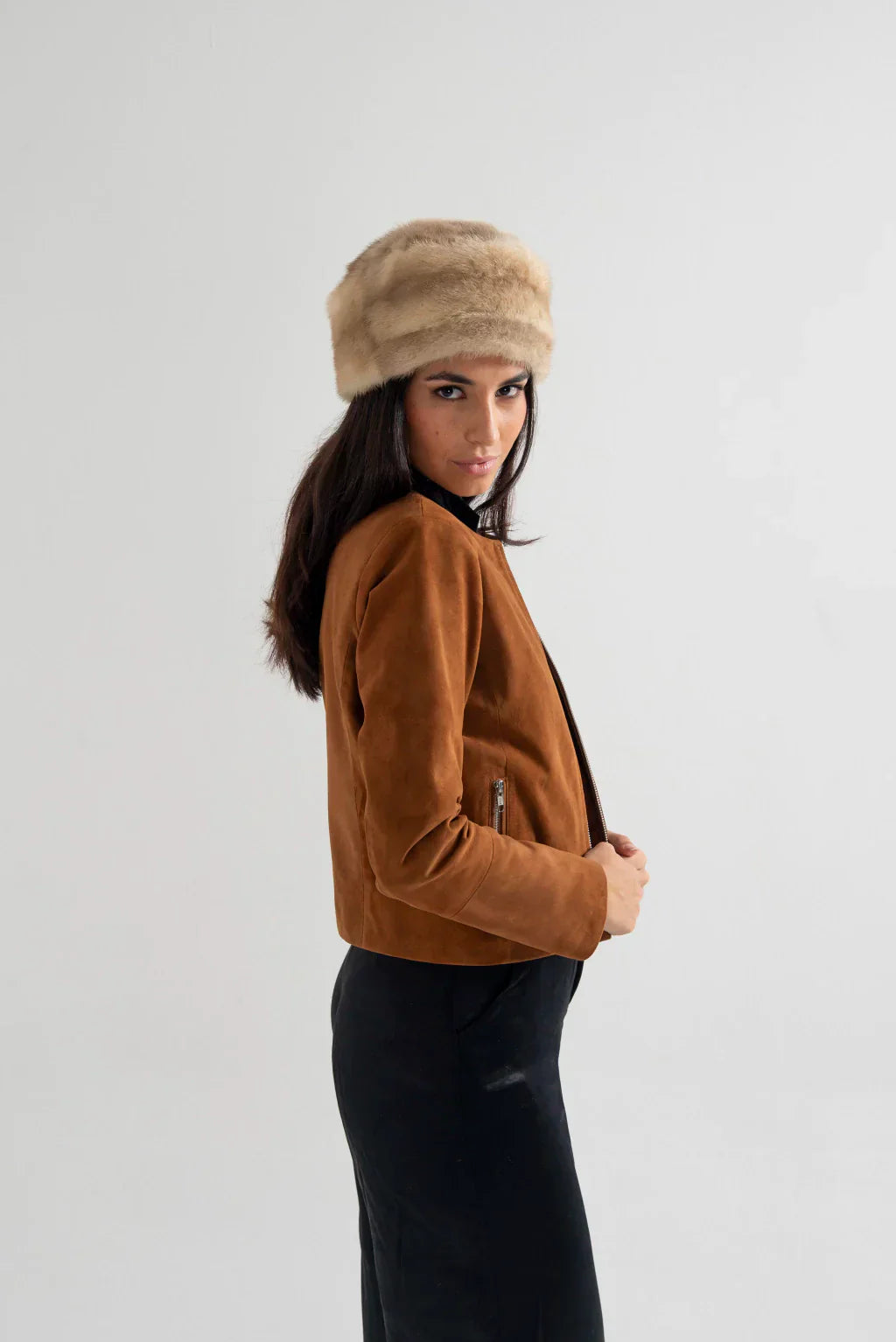 Camel Women's Suede Leather Jacket