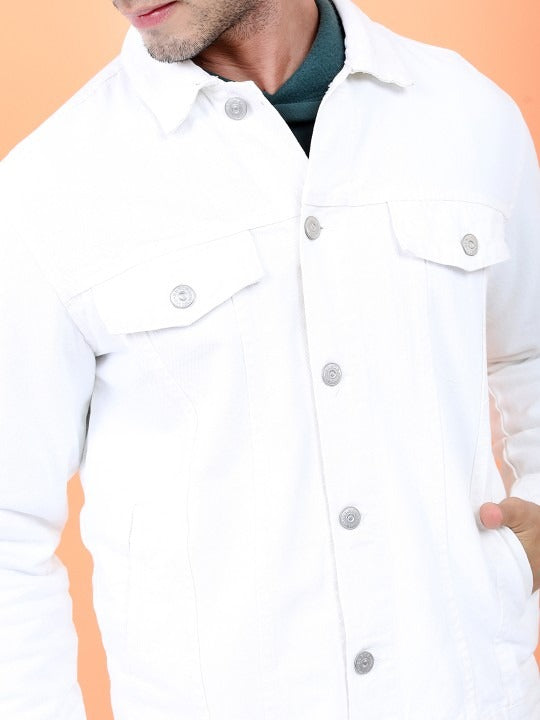 Men White Solid Denim Jacket – Breathable Summer Outerwear for Pakistani Style | HARCHIZ