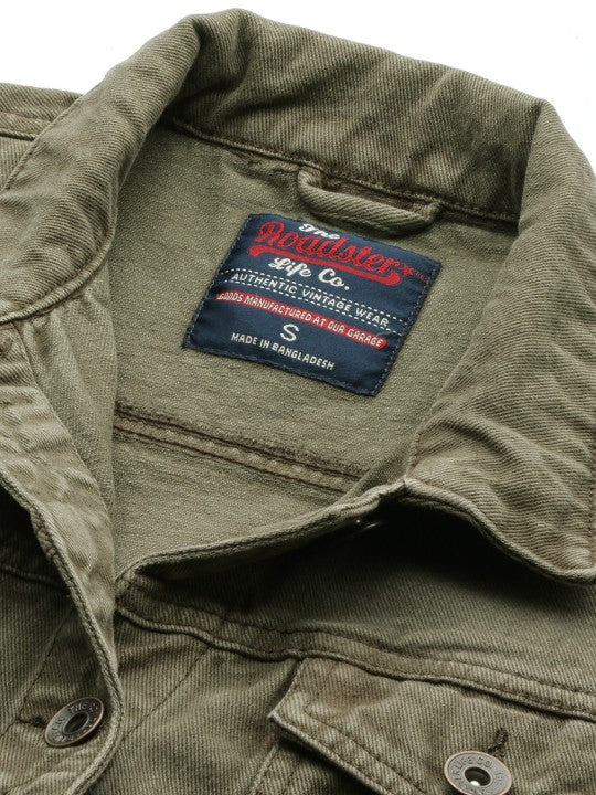 Harchiz The Lifestyle Co Women’s Olive Green Solid Denim Jacket – Trendy Outdoor Layer