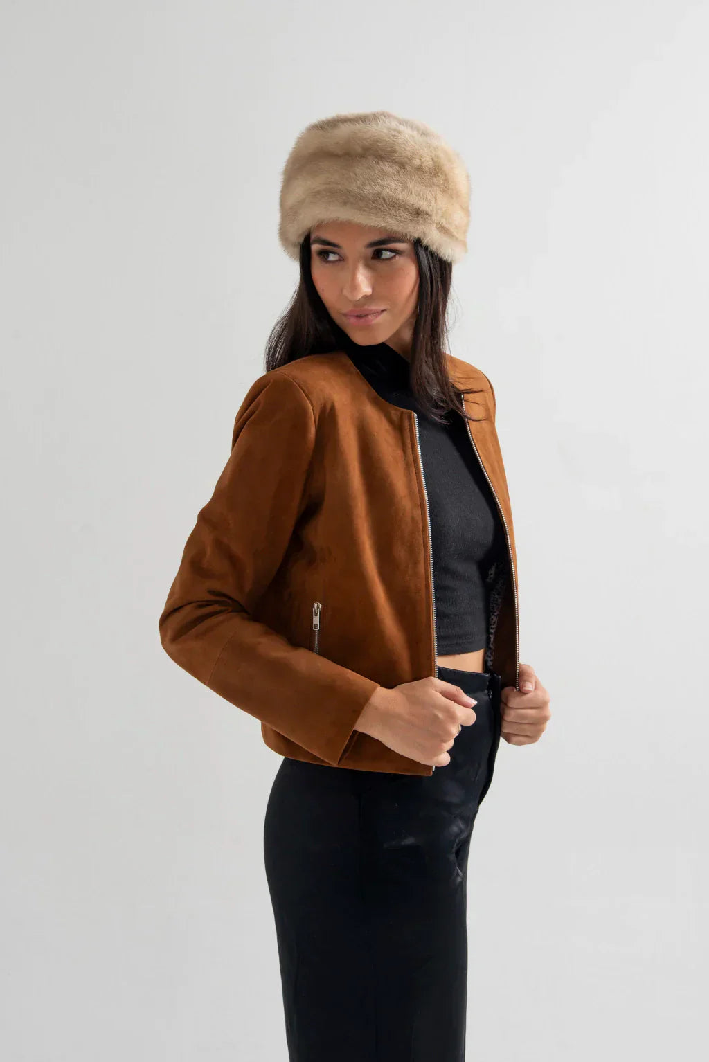 Camel Women's Suede Leather Jacket
