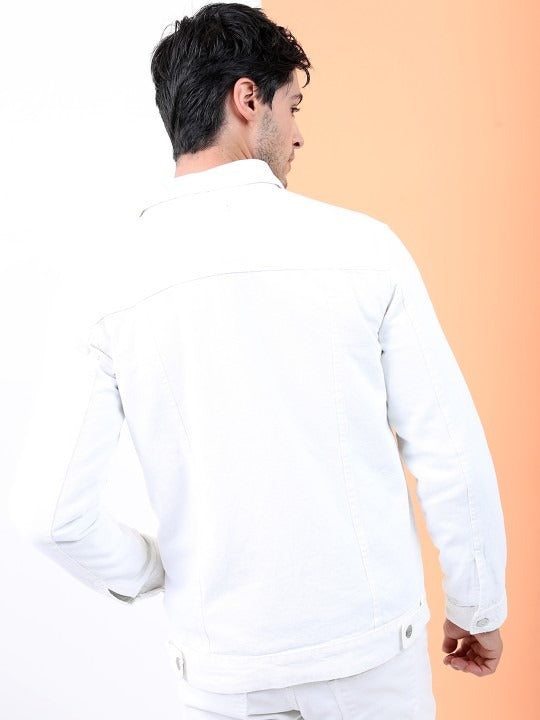 Men White Solid Denim Jacket – Breathable Summer Outerwear for Pakistani Style | HARCHIZ