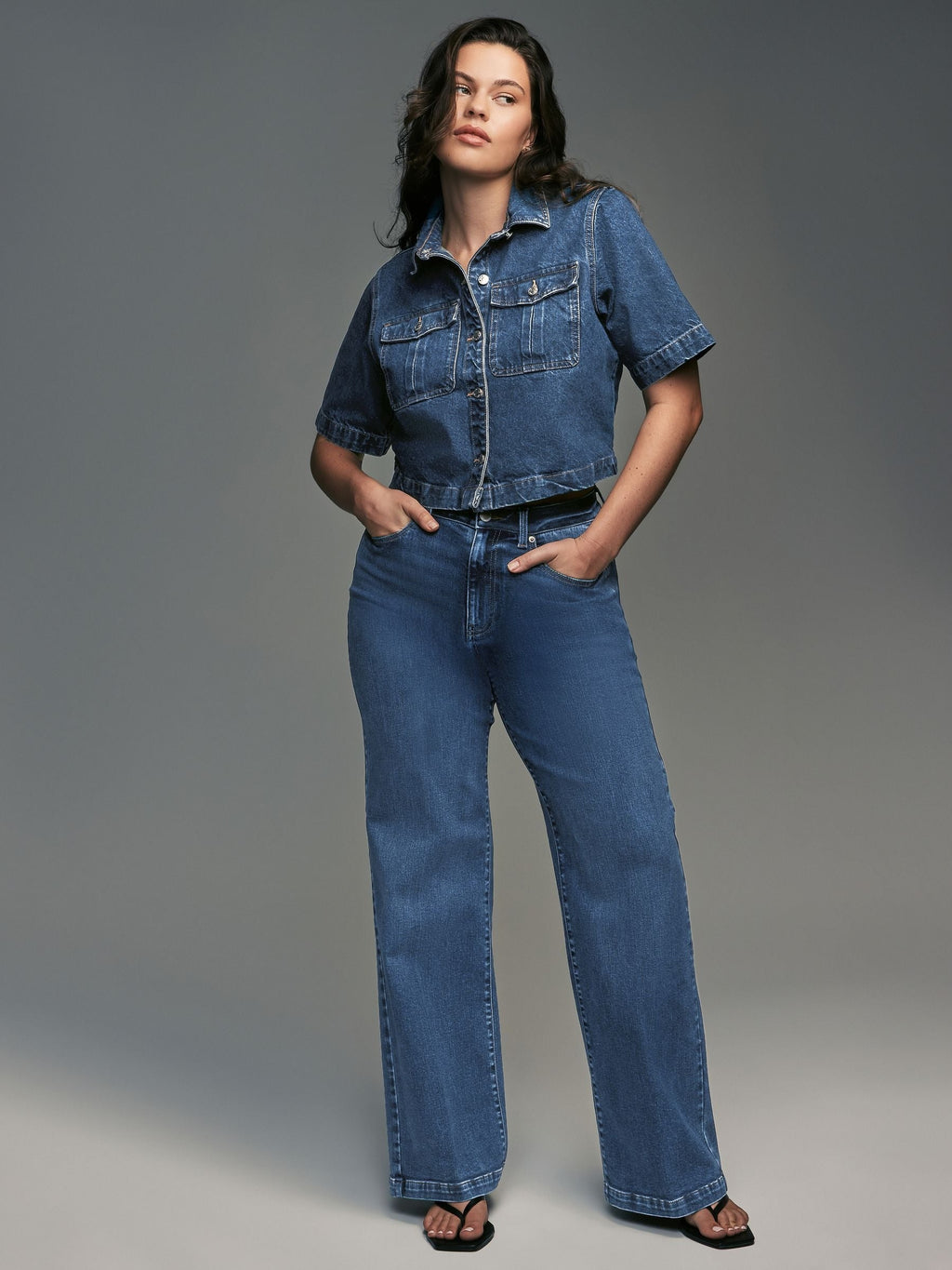 Women Dark Blue Wide Leg Hourglass Jeans – High Waist Flattering Fit Denim Pants in Pakistan | HARCHIZ