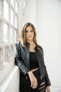 Black Women Biker Leather Jacket With Studs