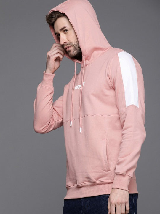 Men Pink Printed Hooded Pullover Sweatshirt – Trendy & Comfortable Hoodie in Pakistan