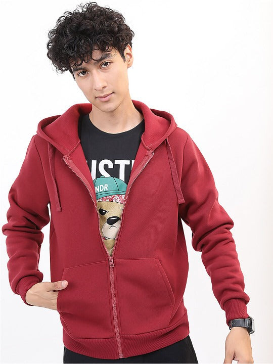 Men Maroon Hooded Pullover Sweatshirt – Warm & Stylish Winter Hoodie in Pakistan