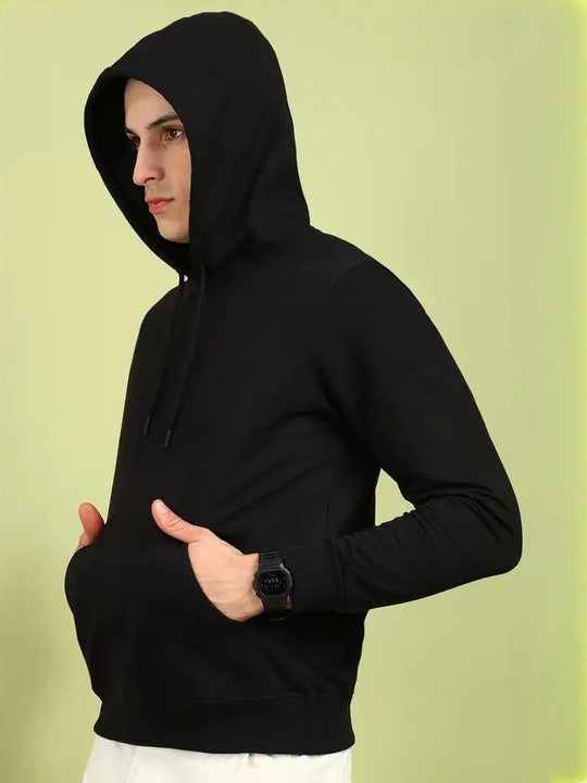 Men Regular Cotton Fleece Full Sleeve Black Hoodie – Warm Winter Sweatshirt in Pakistan