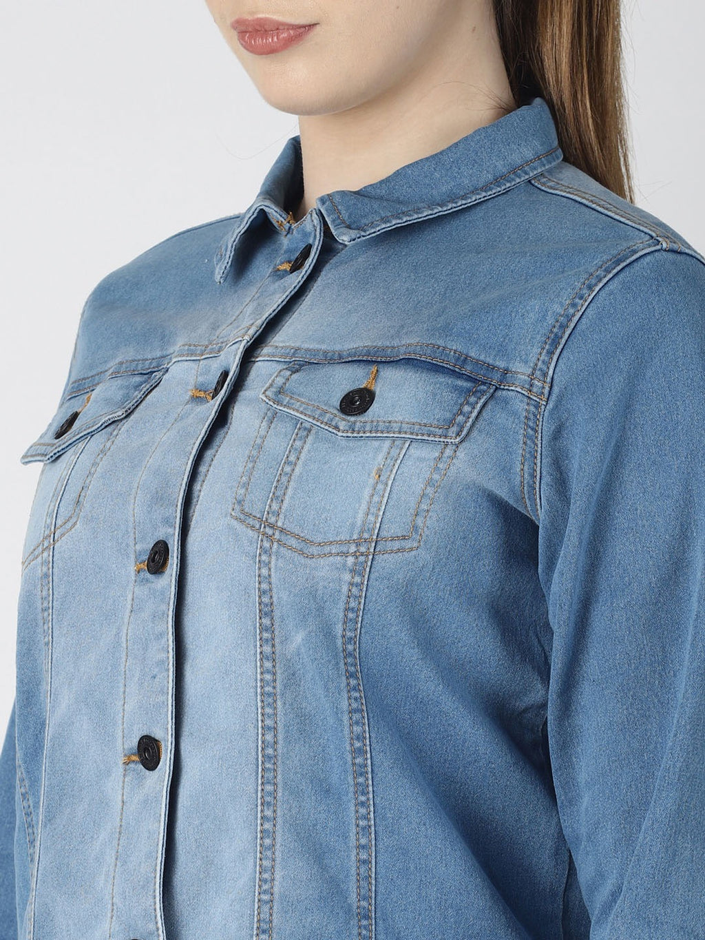 Harchiz Women’s Blue Solid Jacket – Elegant Everyday Denim Charm