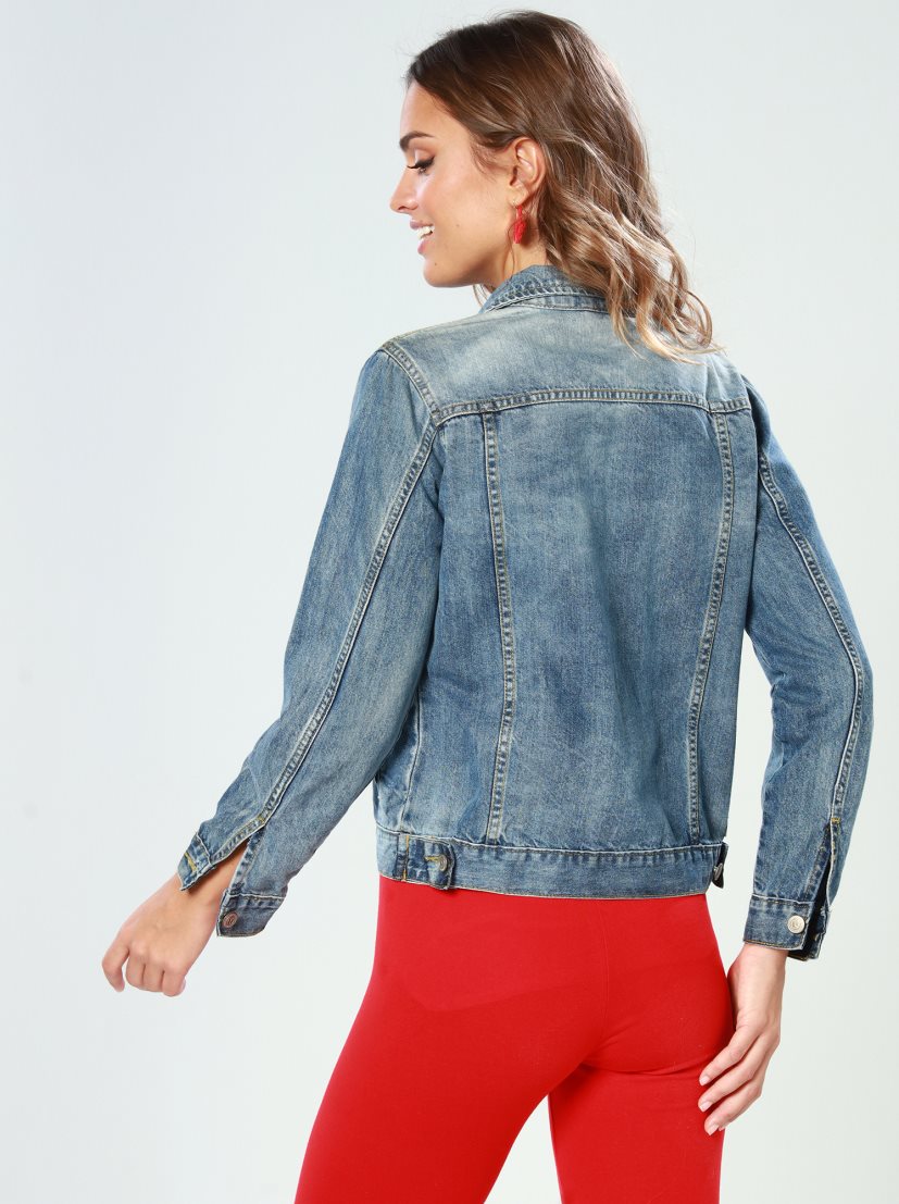 Harchiz Women Blue Solid Casual Denim-Style Jacket