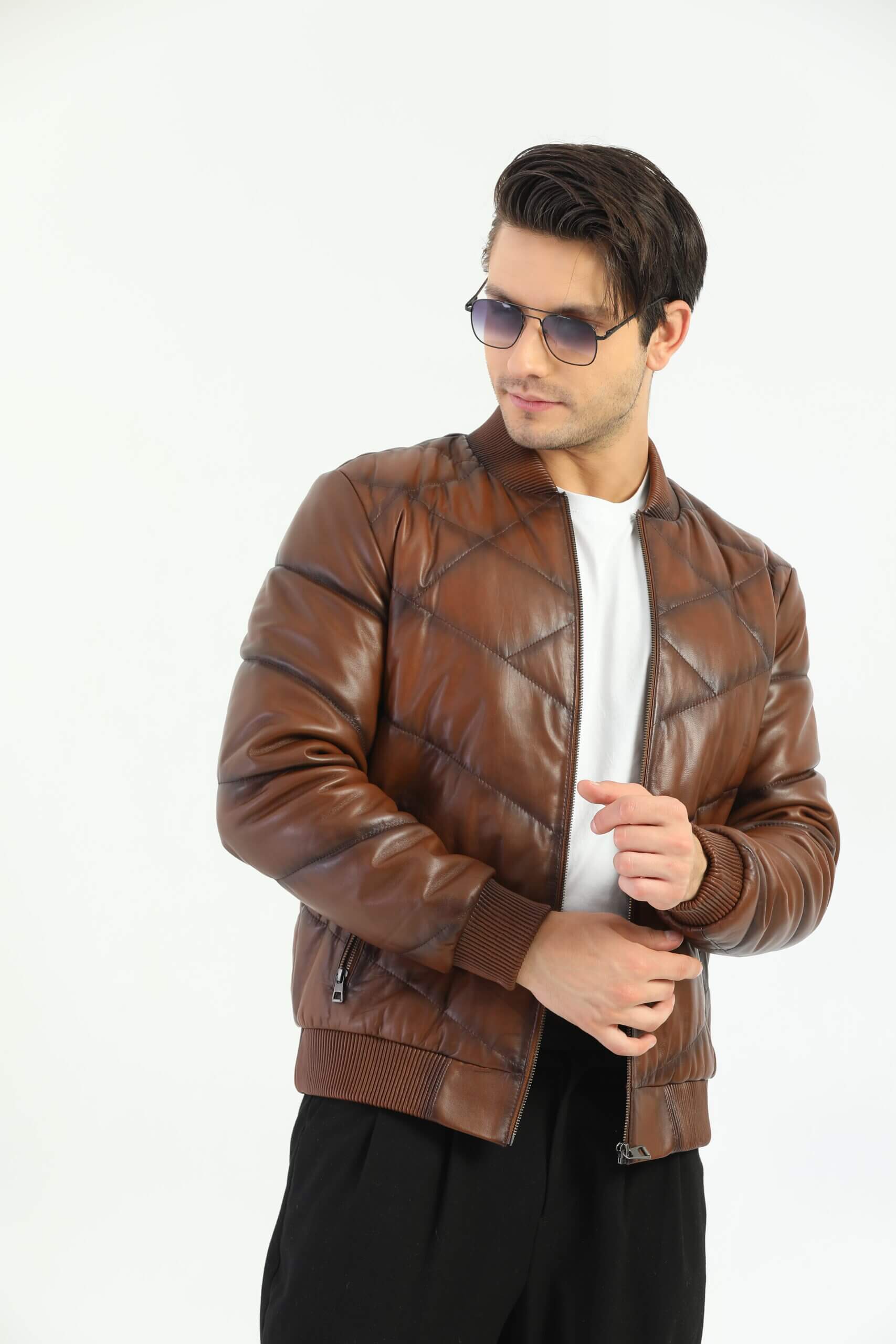 Ace Taranto Brown Leather Jacket Men