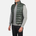 HARCHIZ Green Genuine Leather Puffer Vest