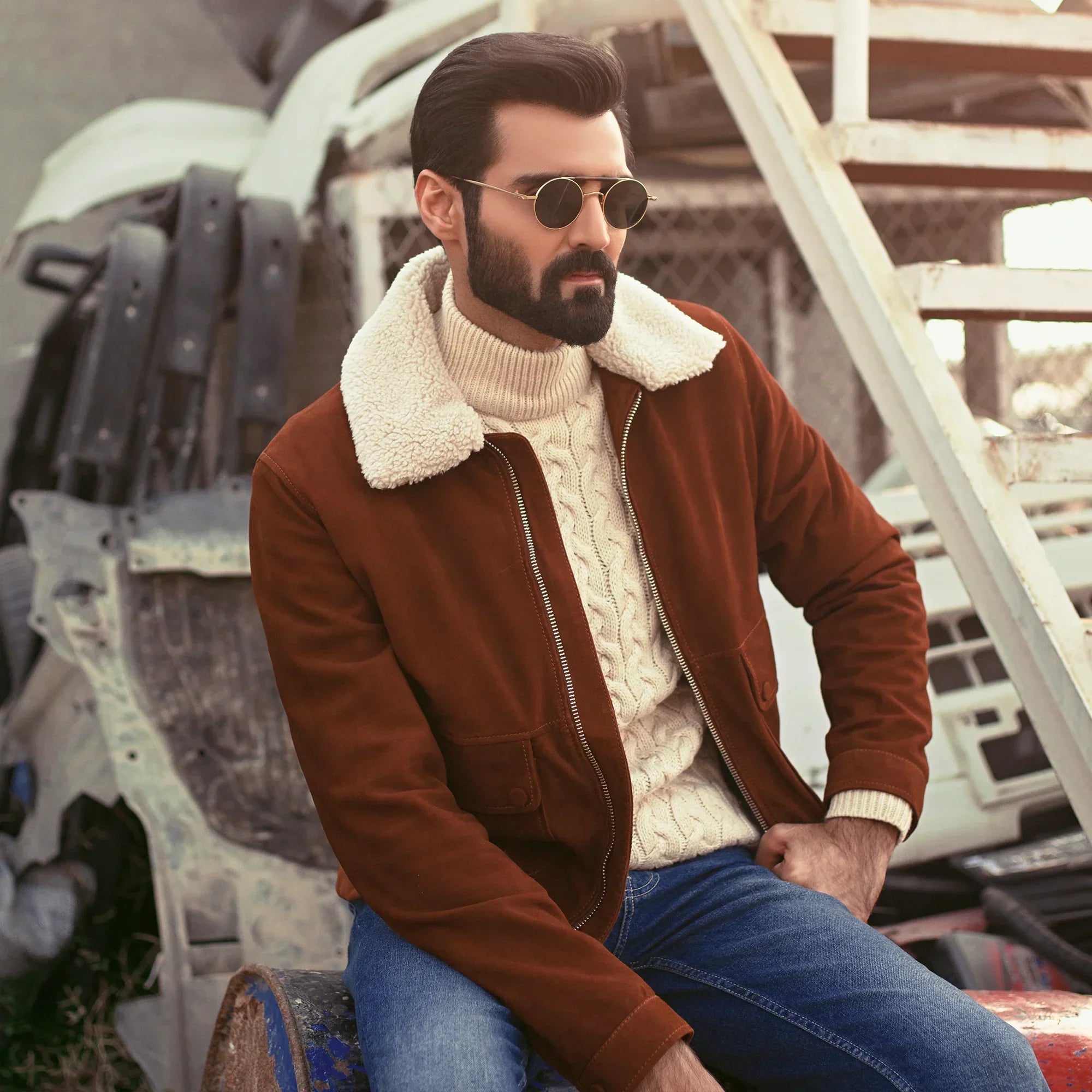 Men's Bomber Leather Jacket - Suede Leather