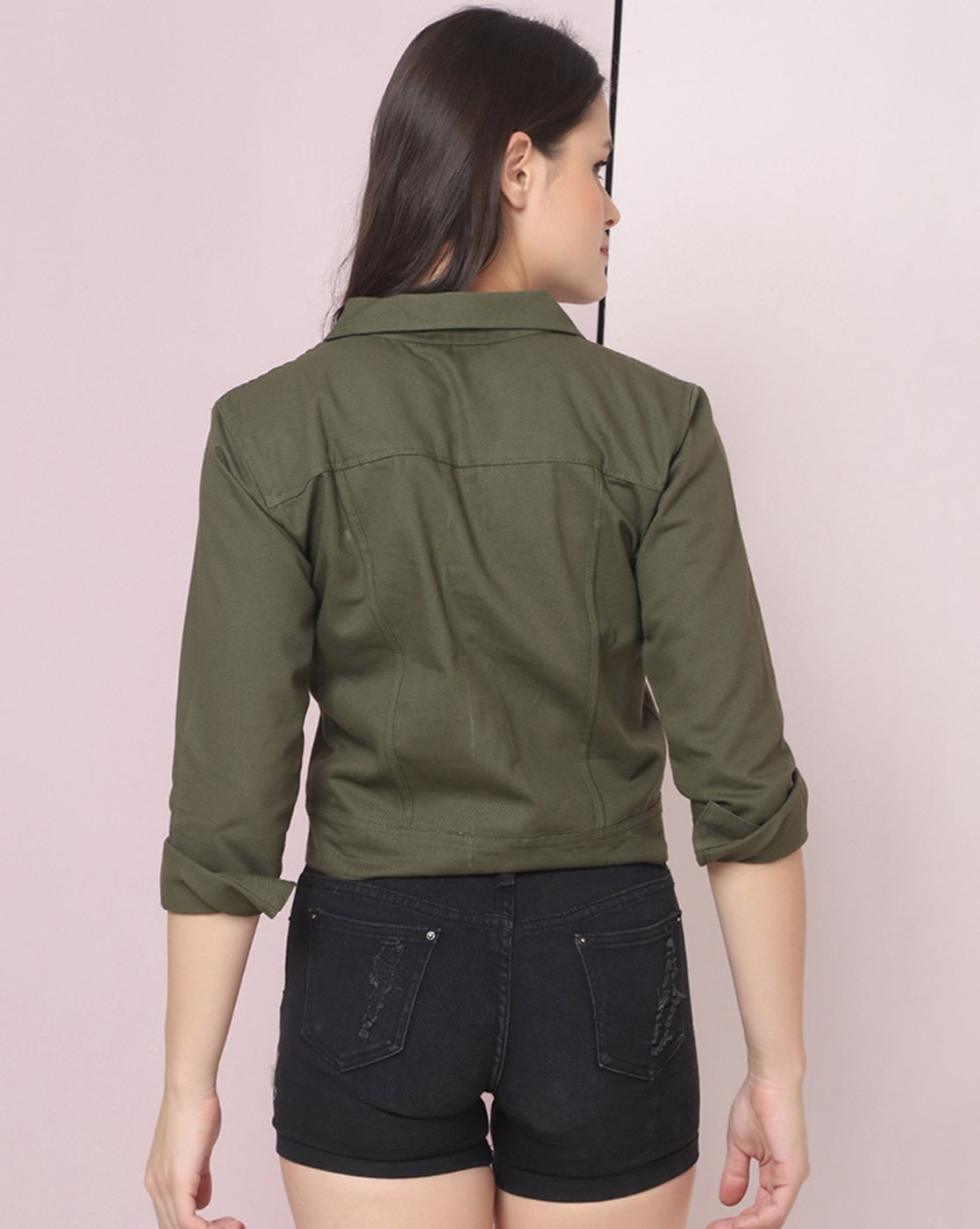 Harchiz Women Olive Green Denim Jacket – Bold, Stylish & Versatile