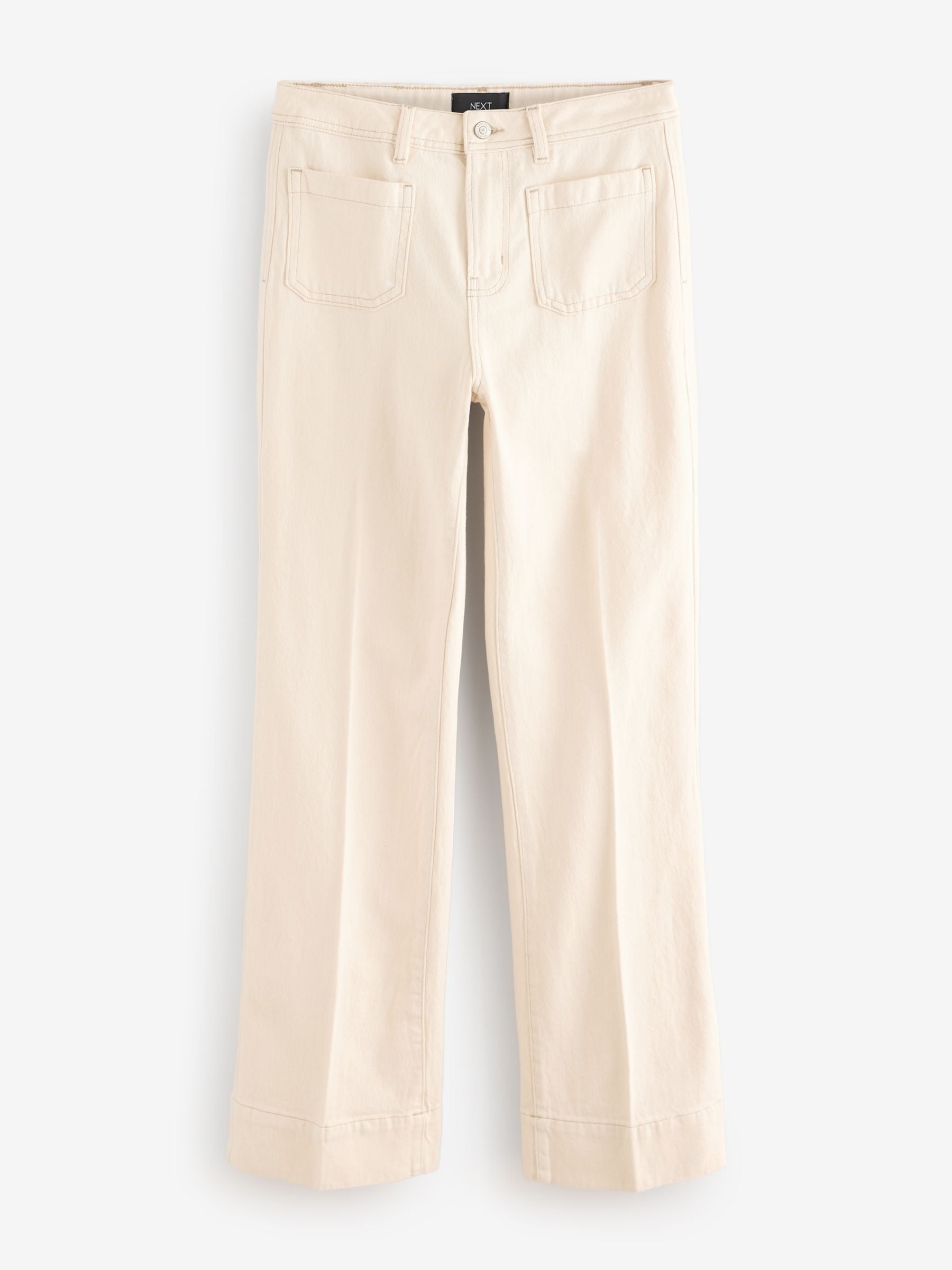 Women Ecru Patch Pocket Wide Leg Jeans – Trendy High-Waist Denim for Everyday Style in Pakistan