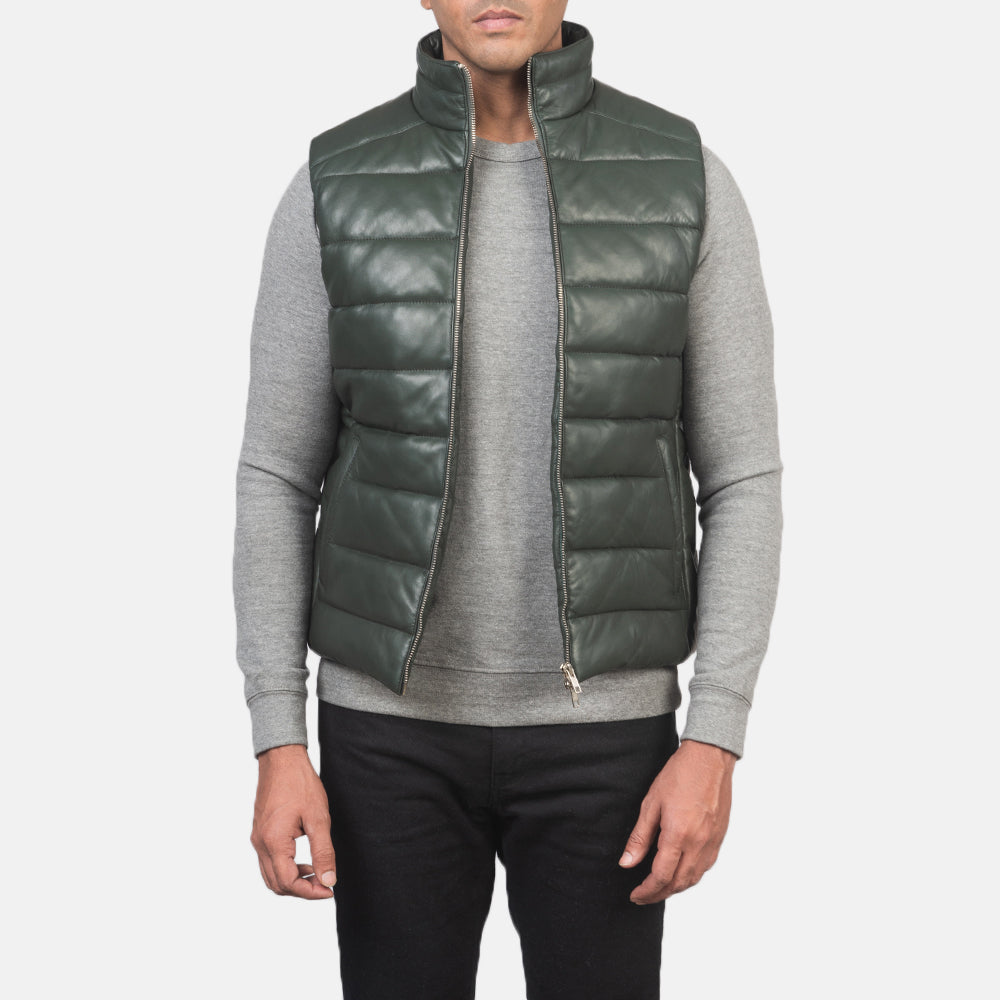 Ace Green Genuine Leather Puffer Vest