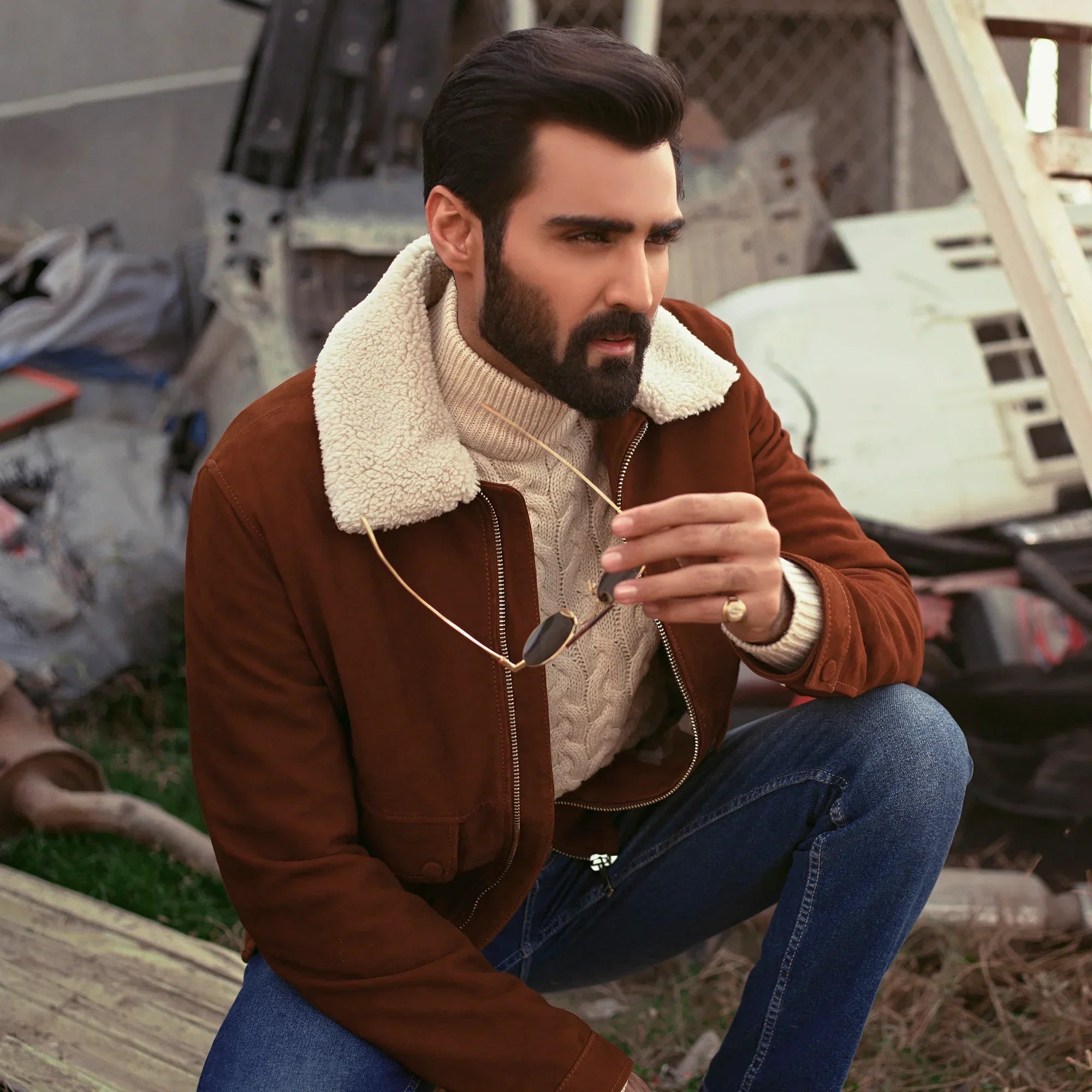 Men's Bomber Leather Jacket - Suede Leather