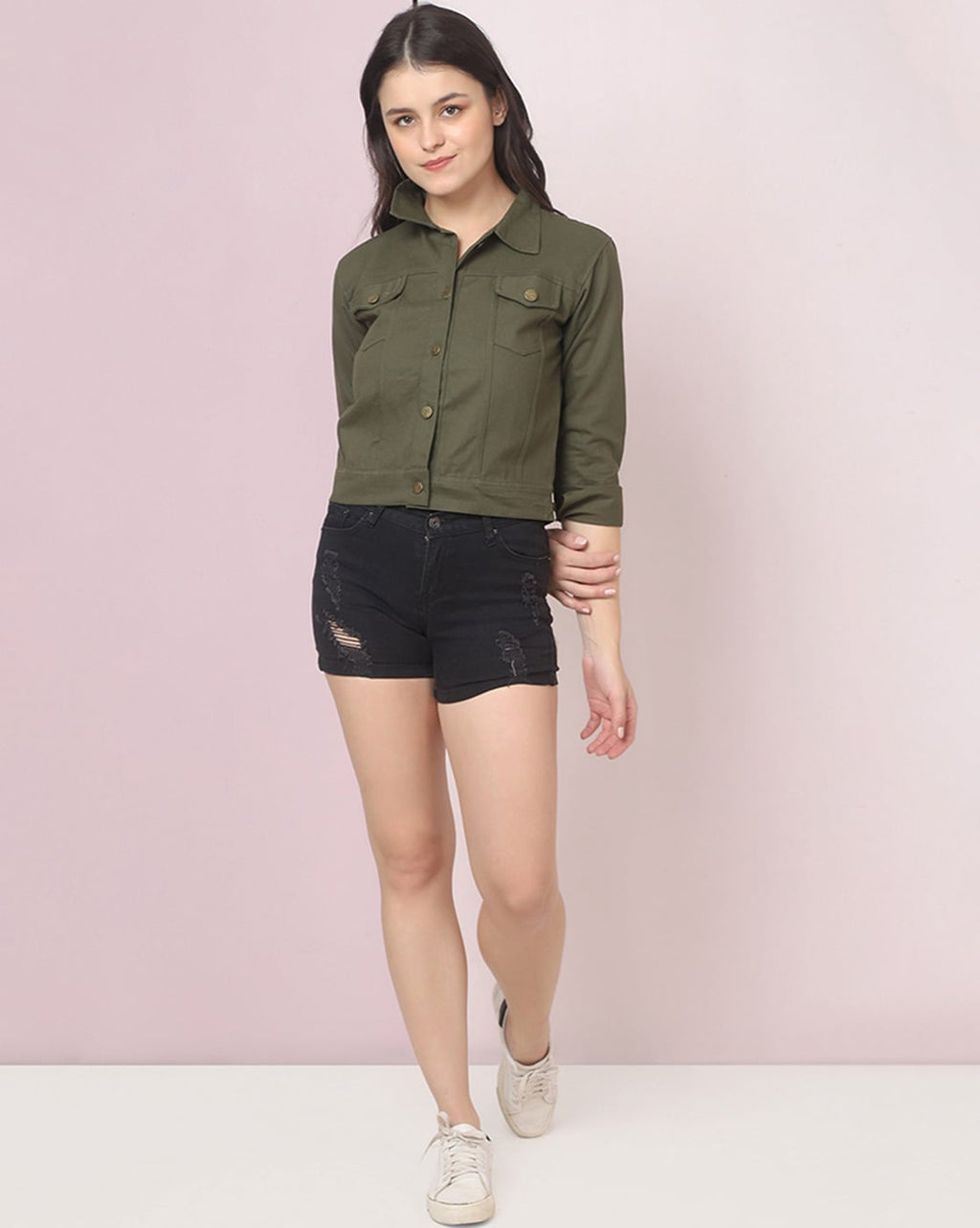 Harchiz Women Olive Green Denim Jacket – Bold, Stylish & Versatile