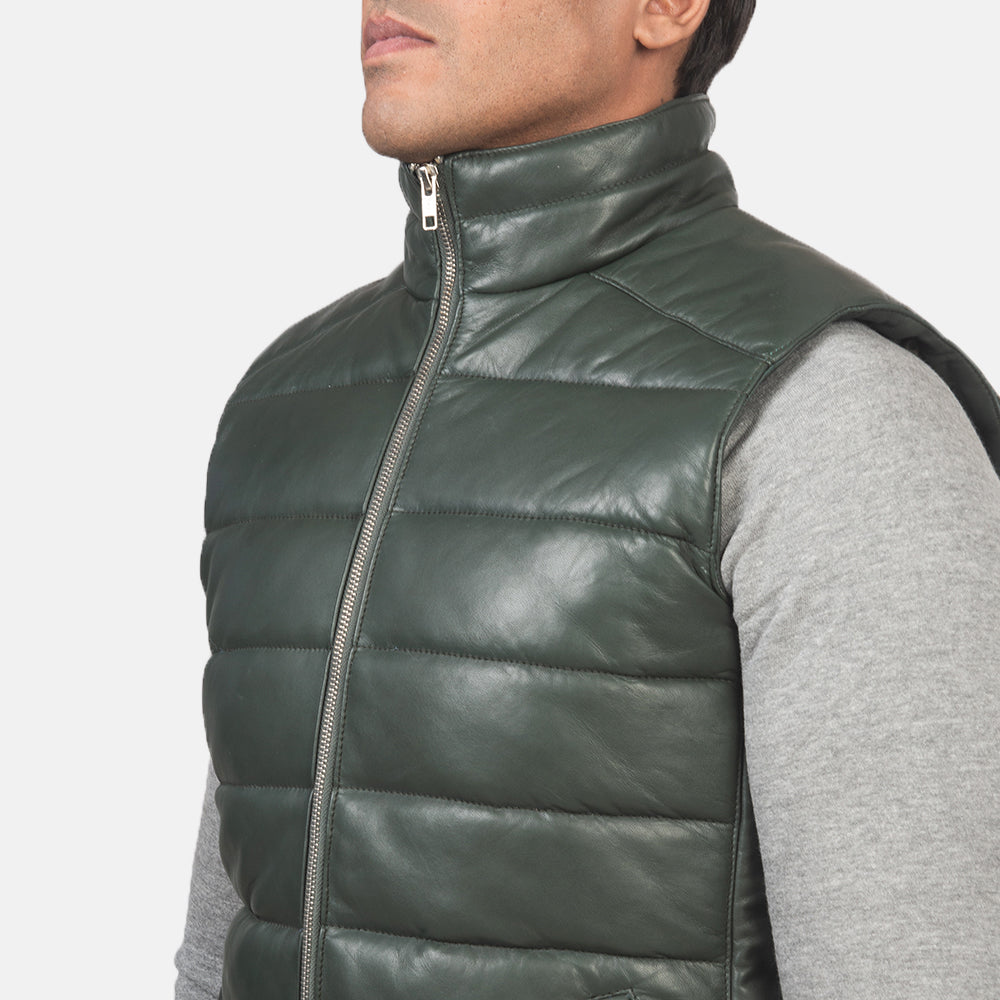 Ace Green Genuine Leather Puffer Vest