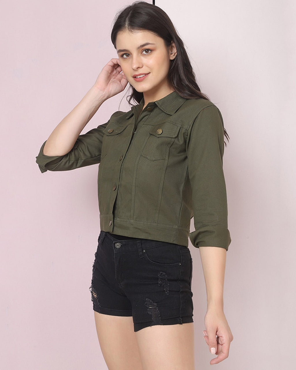 Harchiz Women Olive Green Denim Jacket – Bold, Stylish & Versatile