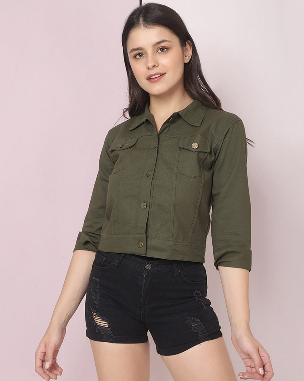 Harchiz Women Olive Green Denim Jacket – Bold, Stylish & Versatile