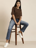 Women Brown Oversized Cotton T-Shirt