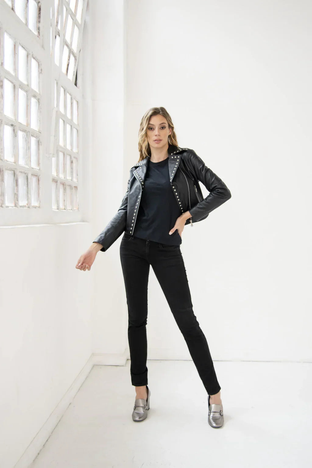 Crop Studded Women Biker Leather Jacket
