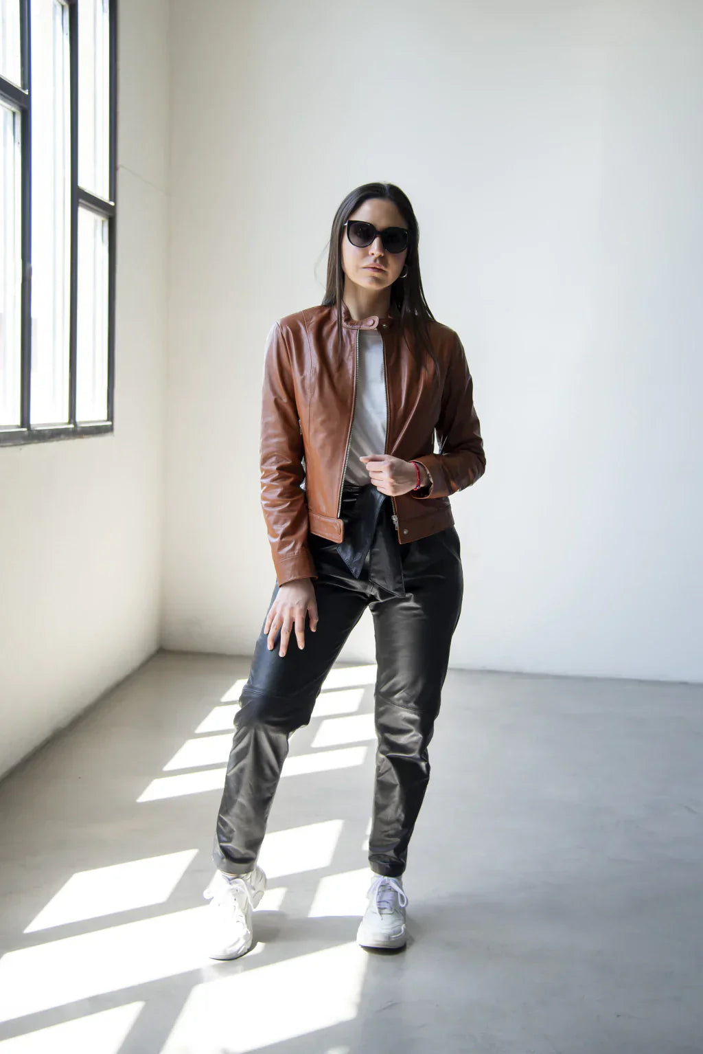 Brown Women's Biker Leather Jacket