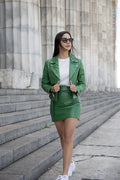 Green Women's Biker Leather Jacket