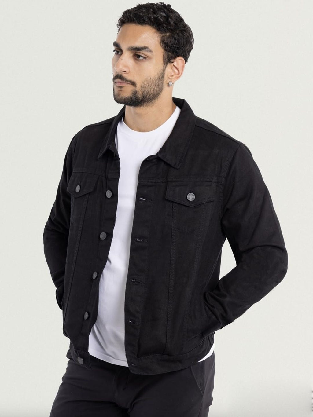 Men’s Spread Collar Solid Casual Denim Jacket – Classic Pakistani Streetwear by HARCHIZ