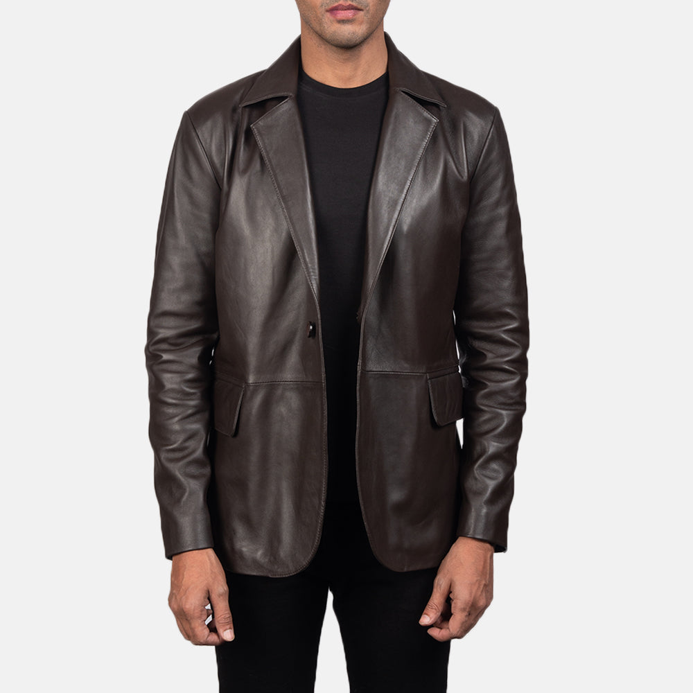 Dark Brown Men's Genuine Leather Blazer