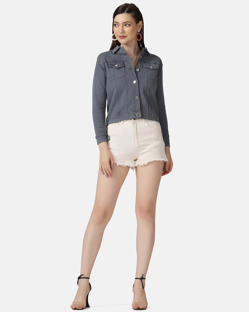 Harchiz Women Grey Denim Jacket – Sleek, Versatile & Timeless Style