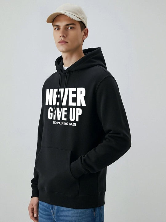 Men Typography Printed Hooded Neck Full Sleeve Hoodie – Stylish Winter Sweatshirt in Pakistan