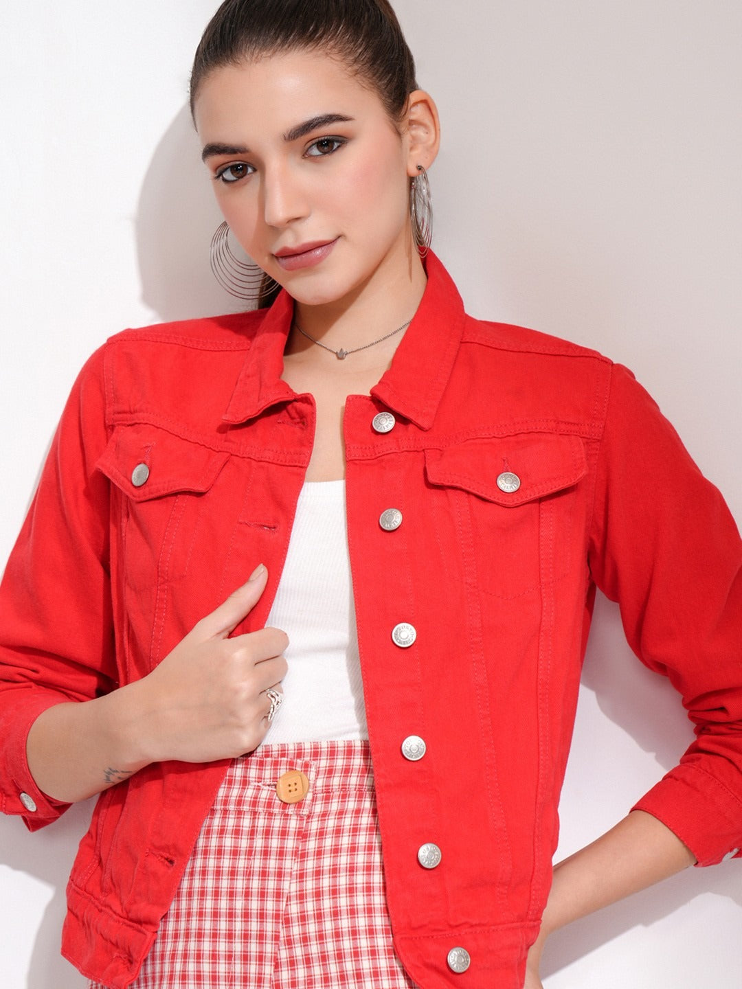 Women Red Denim Jacket by HARCHIZ – Bold Streetwear Style in Pakistan