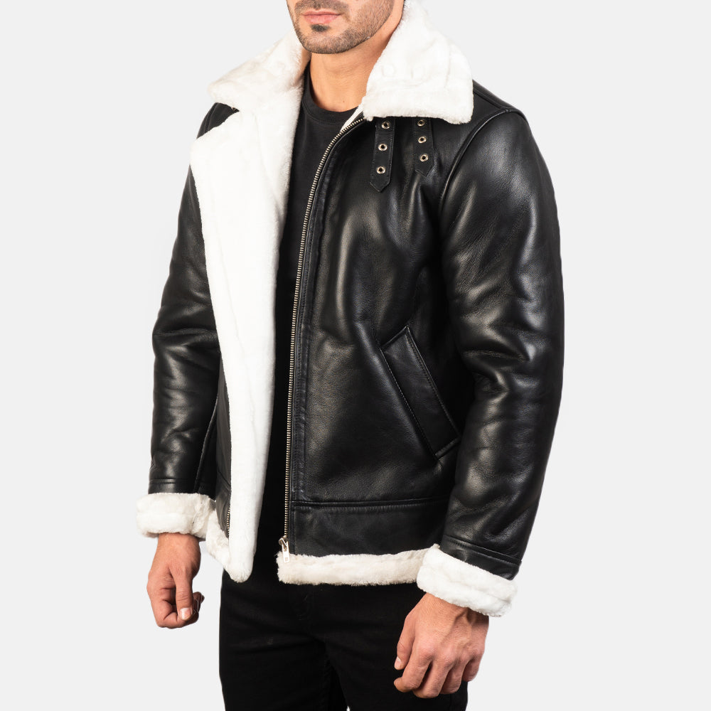 Black & White Fur Leather Bomber Jacket