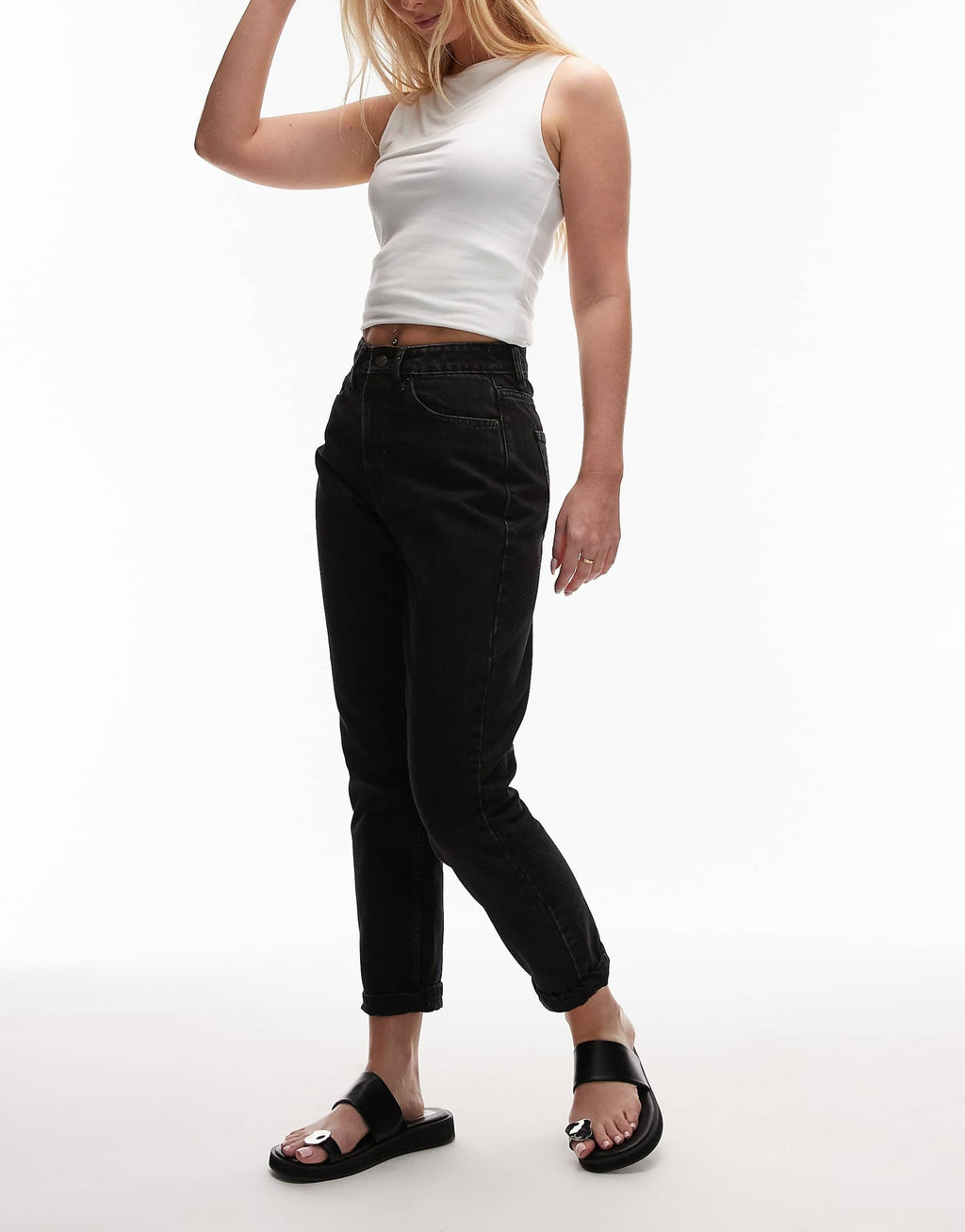 Mom Jeans in Washed Black – High-Waist Relaxed Fit Denim for Women in Pakistan | DOCACCA