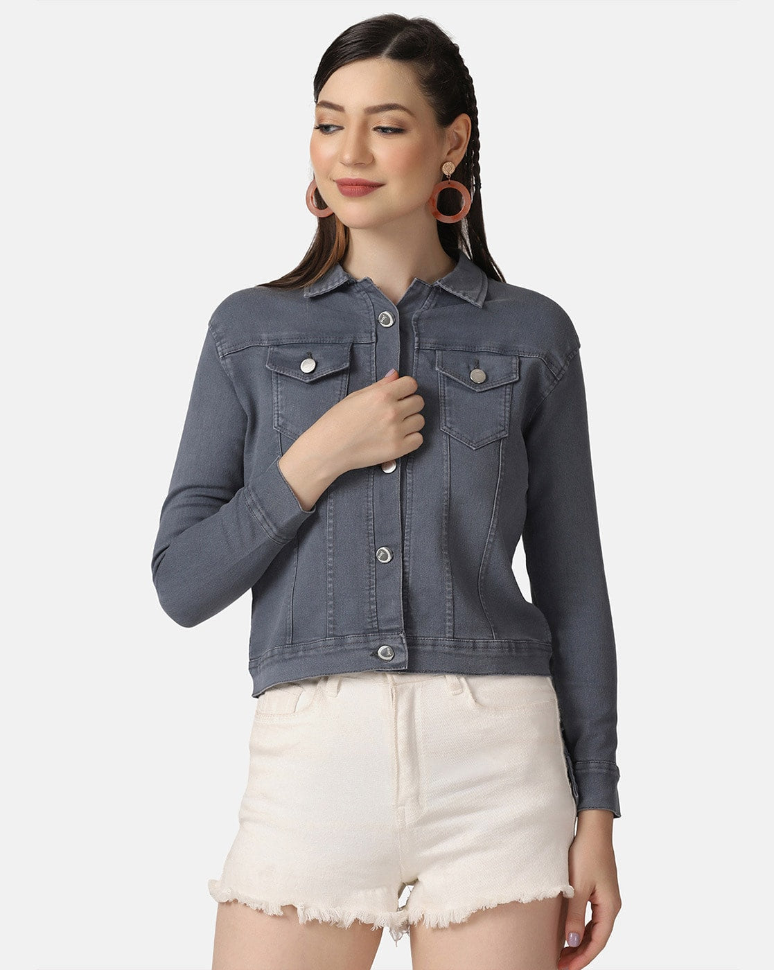 Harchiz Women Grey Denim Jacket – Sleek, Versatile & Timeless Style