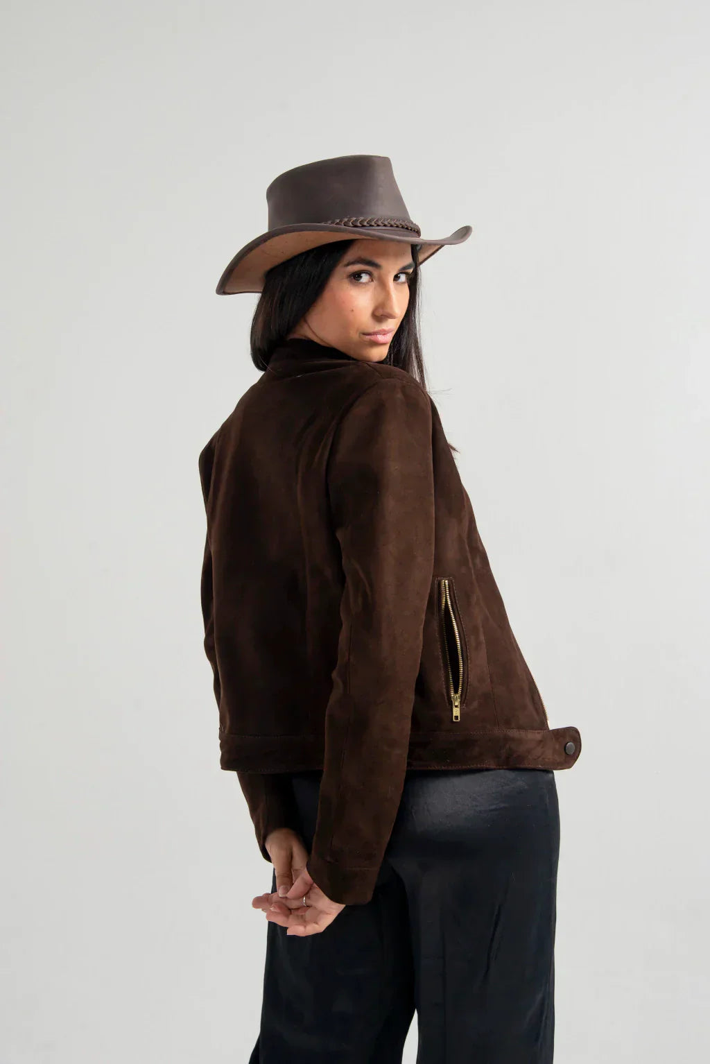 Dark Brown Women's Suede Leather Jacket
