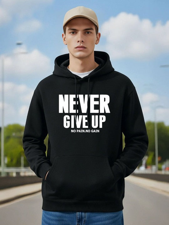 Men Typography Printed Hooded Neck Full Sleeve Hoodie – Stylish Winter Sweatshirt in Pakistan