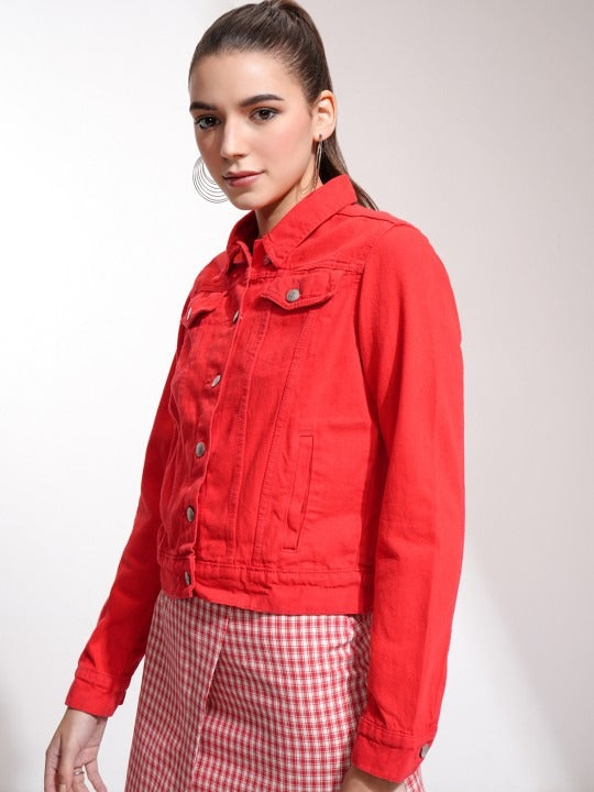 Women Red Denim Jacket by HARCHIZ – Bold Streetwear Style in Pakistan
