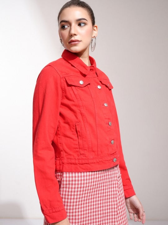 Women Red Denim Jacket by HARCHIZ – Bold Streetwear Style in Pakistan