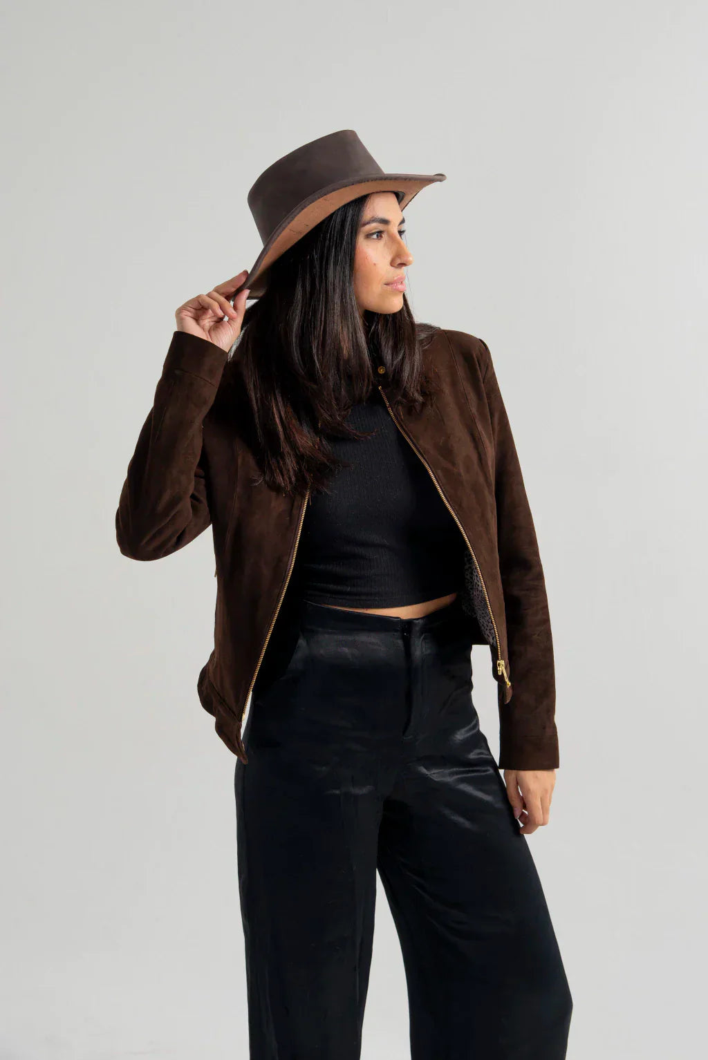 Dark Brown Women's Suede Leather Jacket