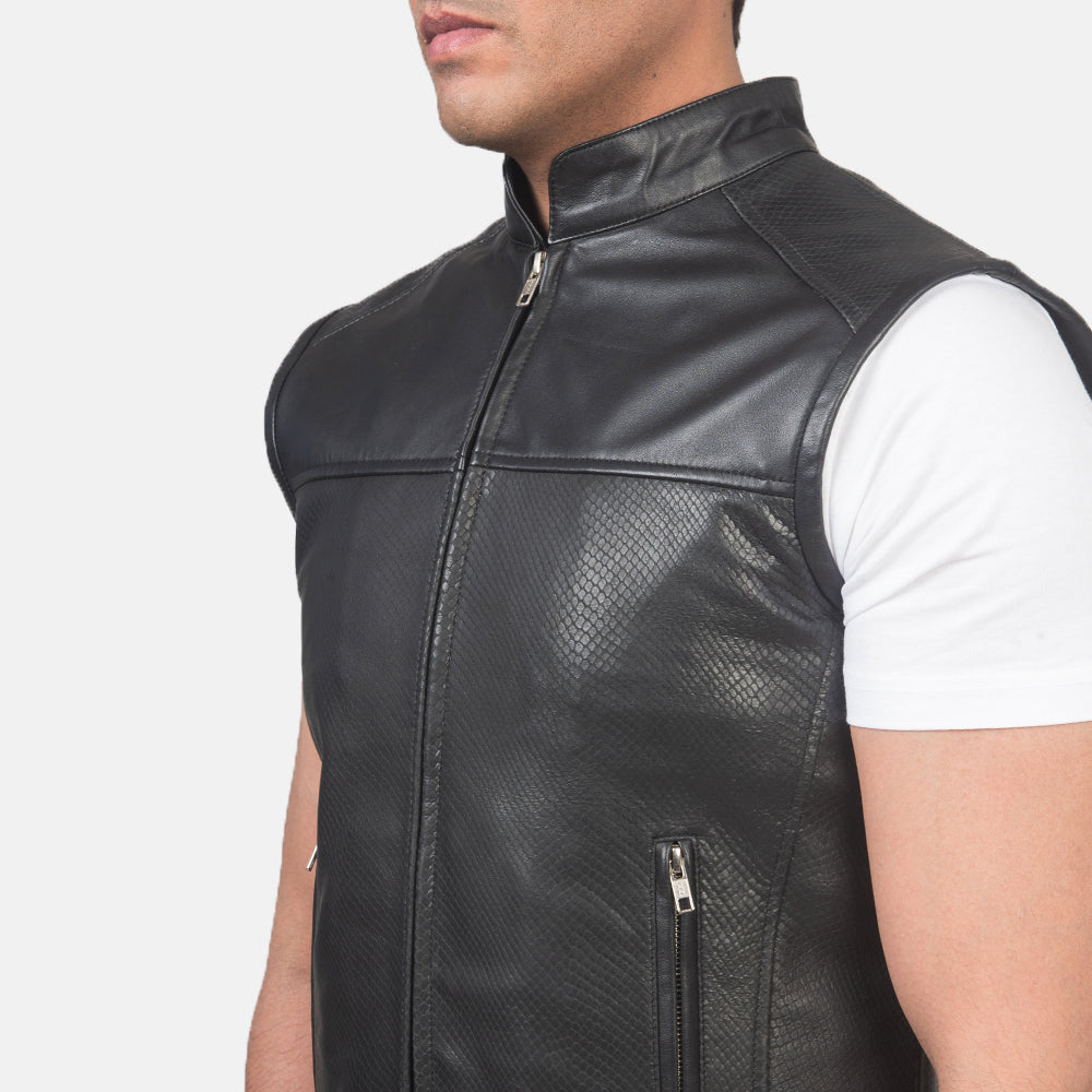 Black Premium Leather Biker Vest