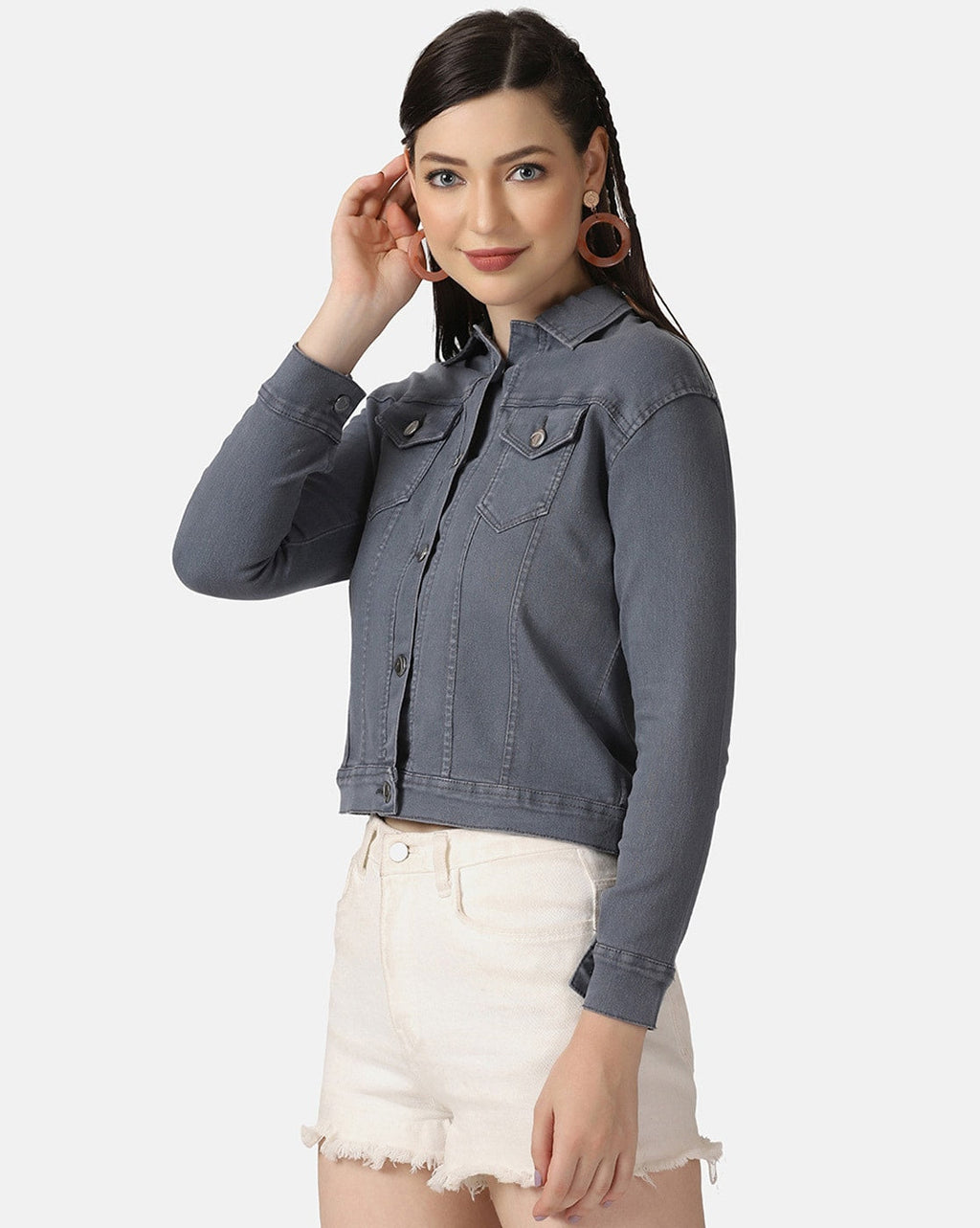 Harchiz Women Grey Denim Jacket – Sleek, Versatile & Timeless Style