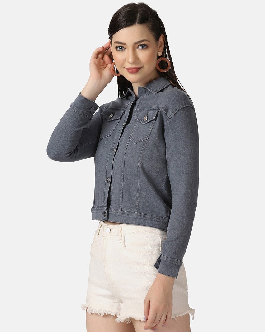 Harchiz Women Grey Denim Jacket – Sleek, Versatile & Timeless Style