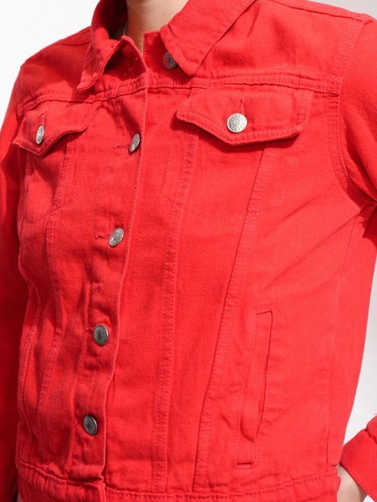 Women Red Denim Jacket by HARCHIZ – Bold Streetwear Style in Pakistan