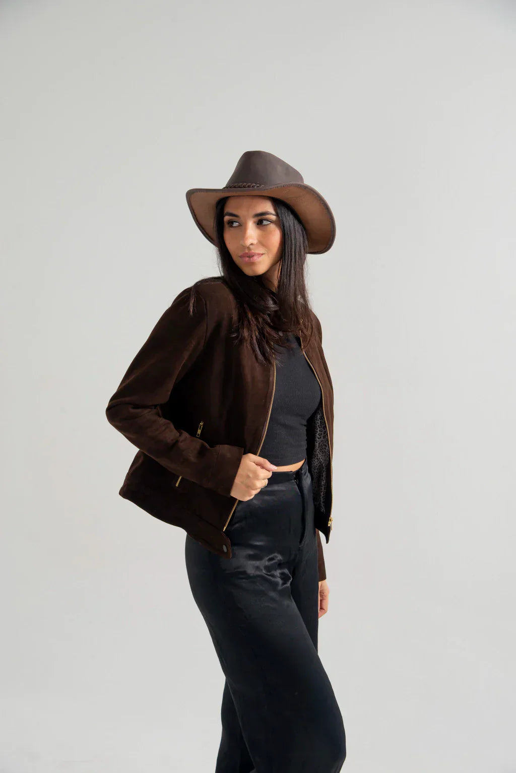 Dark Brown Women's Suede Leather Jacket