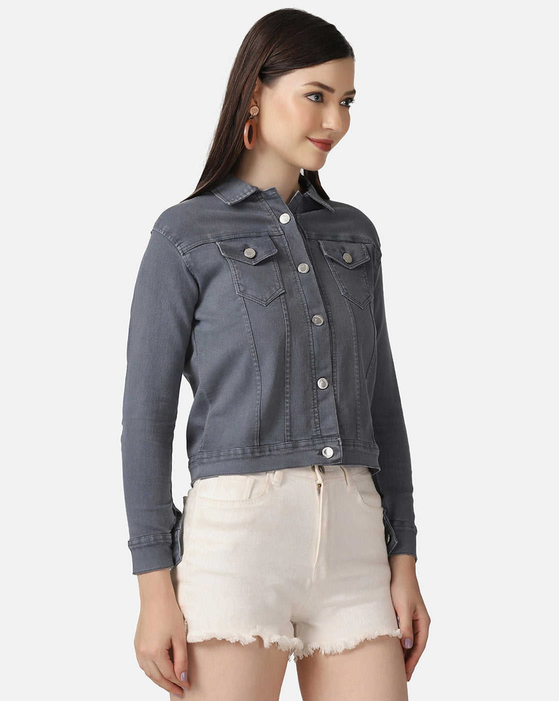 Harchiz Women Grey Denim Jacket – Sleek, Versatile & Timeless Style
